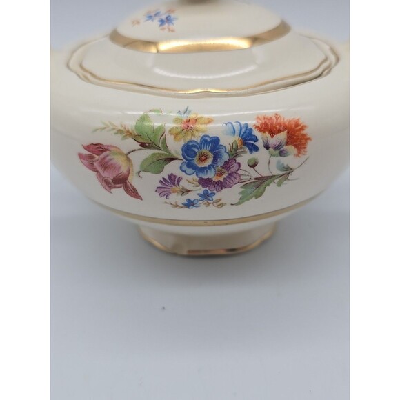 Vintage Covered Sugar Dish Summer Garden Floral Warranted 22K Gold - Picture 11 of 11